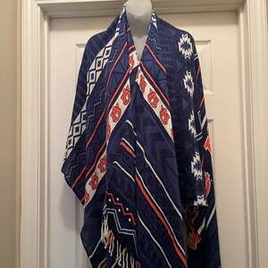 Auburn Tigers NCAA Kimono Wrap Shawl, Navy Blue & Orange Aztec Print - One Size